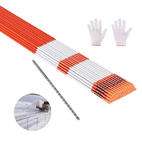 VEVOR sneeuwstokken, 100 stuks, 1829 mm lang, 7,87 mm diameter, opritstokken met 30 cm stalen bits, reflecterende opritmarkering, glasvezelstokken voor parkeerplaatsen, trottoirs, sneeuwruimen
