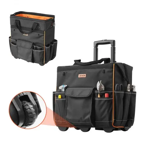 VEVOR Gereedschapstas met wielen, draagvermogen 50 kg, 25 zakken, werktas met verstelbare telescopische handgreep en stabiele basis, gereedschapstasorganizer voor elektriciens, bouw, 460 x 270 x 430 mm