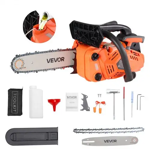VEVOR 25cc benzinekettingzaag, 305 mm kettingzaag, 1,02 pk met antisliphandgreep, dubbele brandstoftanks en noodstopfunctie, max. 12.000 tpm, voor houtkap, snoeien van bomen en ruimen