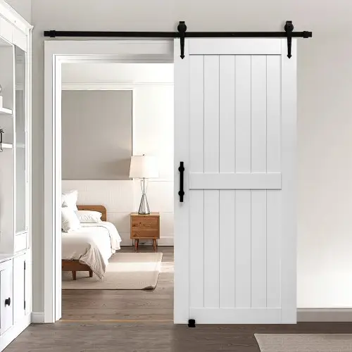 VEVOR Schuifdeursysteem (914 x 2134 mm) Gemaakt van zeer sterke MDF-platen, schuurdeur met bevestigingsset en waterdicht PVC-oppervlak en H-frame voor woonkamer badkamer wit