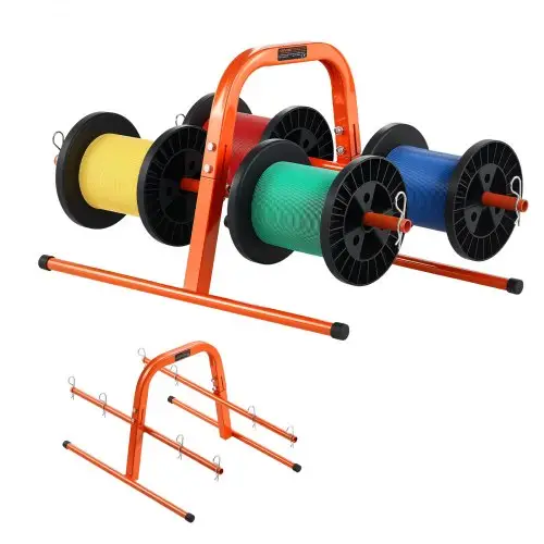 VEVOR Draadspoelhouder, capaciteit 45 kg, handmatige kabeldispenser, stalen buisrek, voor het opbergen van maximaal 8 spoelen met een maximale diameter van 24 cm onder verschillende omstandigheden