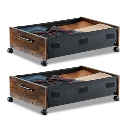 VEVOR Opbergbox voor onder het bed, 2 stuks, op wielen (650 x 460 x 180 mm), organizer voor onder het bed met vergrendelbare wielen, verrijdbare opbergbox voor kleding en schoenen, slaapkamer
