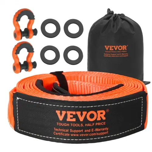 VEVOR Sleepkabel-herstelset, 15.888 kg sleepkabel met opbergtas en 1,9 cm D-ringsluiting, zware noodriem voor SUV's, pick-uptrucks, vrachtwagens, boten, ATV's, 7,6 cm x 6,1 m.