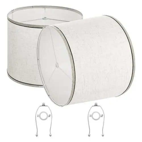 VEVOR lampenkap trommel 290 x 320 x 245 mm (boven x onder x hoog), 2 vervangende linnen kappen + PVC lampenkap met harp voor tafellampen en hanglampen (licht linnen met zwarte rand)