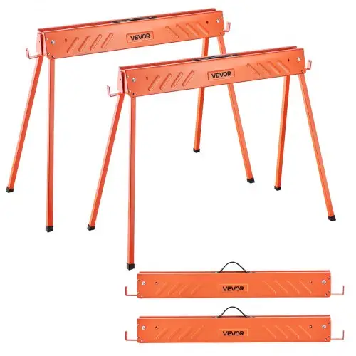 VEVOR Trestle, 2-pack werkbanken, zaagbok 300 kg, steigerbok met opklapbare poten, draagbare opklapbare bok met antislip voetkussens, voor houtbewerking, timmerlieden en aannemers