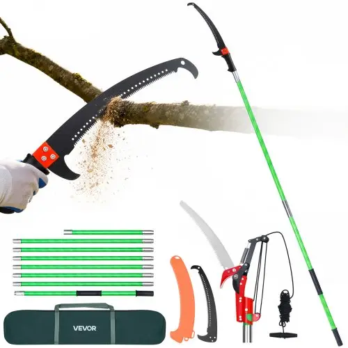 VEVOR takkenzaag met telescopische steel, verstelbaar van 215,3-809,3 cm, scherp zaagblad van 65Mn staal, lichtgewicht glasvezelstok, telescopische boomzaag voor het snoeien van hoge takken, (incl. boomschaar)