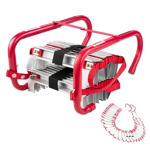 VEVOR brandtrapladder, 15 m uitschuifbare reddingsladder, max. 453,6 kg, lichtgewicht noodladder van aluminiumlegering met zeer sterke polyester banden, antislip sporten en brede treden, 5-6 verdiepingen