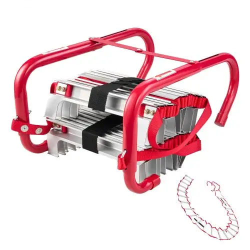 VEVOR brandtrapladder, 7,62 m uitschuifbare reddingsladder max. 453,6 kg, lichtgewicht noodladder van aluminiumlegering met zeer sterke polyester banden, antislip sporten en brede treden, 3 verdiepingen