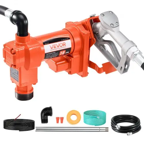 VEVOR brandstoftransportpomp, 12V DC, 60,5 l/min, 1/4 pk, dieseltransportpomp met handsproeier, uitlaat- en aanzuigslang, voor benzine, kerosine, ethanolmengsels, methanol en biodiesel