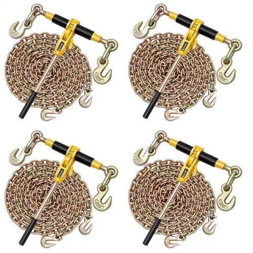 VEVOR Ratelspanner met sjorkettingen G80 10 mm x 6,1 m, set van 4, spankracht 4173 kg, transportkettingbevestigingen, kettingbinders voor ladingzekering, transport, dieplader