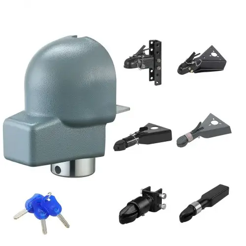 VEVOR aanhangwagenslot, compatibel met 58,7 mm gietijzeren/bulldog-koppelingen, antidiefstalslot met 3 sleutels, corrosiebestendig, hoogbeveiligd slot, voor campers, aanhangwagens en boten