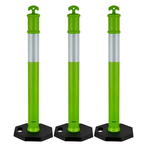 VEVOR Verkeersafbakeningspalen 3-pack (114 cm) met verzwaarde voet en reflecterende strips, afbakeningspalen voor bouwplaatsen, parkeerterreinen, dranghekken, groen