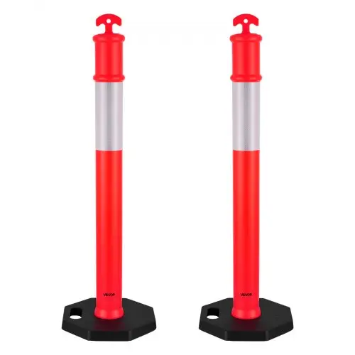 VEVOR Verkeersafbakeningspalen 2 stuks (114 cm) met verzwaarde voet en reflecterende strips, robuuste afbakeningspalen voor bouwplaatsen, parkeerterreinen en dranghekken, rood