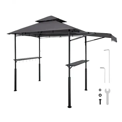 VEVOR Grillpaviljoen, 2430x1500x500mm, Grilloverkapping voor buitenbarbecues, BBQ-paviljoen met twee verdiepingen, tuinpaviljoen met dubbel dak, verstevigde steunpoten en luifel, voor terras, tuin en erf.
