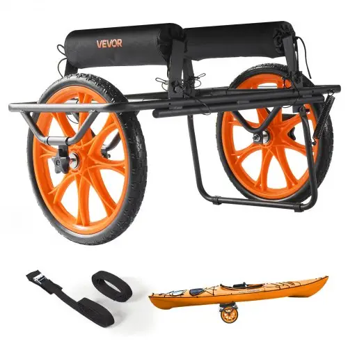 VEVOR Kajakkar, 150 kg, kanokar met 38,1 cm massieve rubberen banden en spanband, bootkar voor het vervoeren van kajaks, kano's, paddleboards, Jon Boats, watersportuitrusting, 770 x 495 x 425 mm