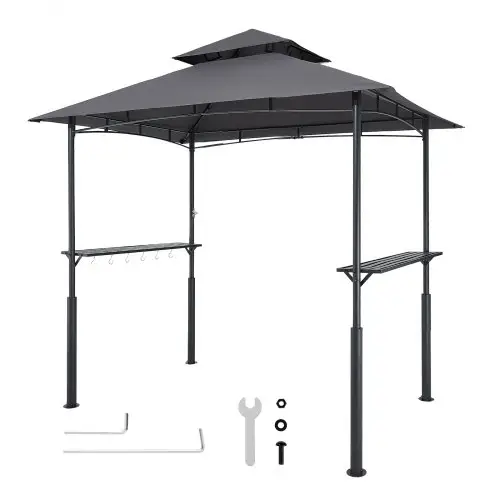 VEVOR BBQ Gazebo, 2430x1500x500 mm, grillluifel voor buitengrill, 2-laags BBQ Gazebo-luifel, tuingazebo met dubbel dak en versterkte steunpoten, voor terras, achtertuin en tuin