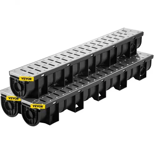 VEVOR afwateringsgootset, 3-delig, terrasgoot, roestvrijstalen sleufafwateringssysteem 15 x 13 x 100 cm, met 3 eindkappen, insteekaansluiting, voor tuinafwatering, oprit, zwembad, looppad