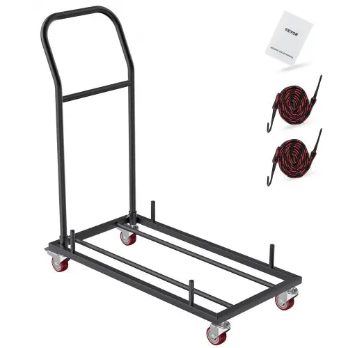 VEVOR Opvouwbare stoelenkar, commerciële ijzeren kar met 12 stoelen, opvouwbare stoelenplankkar met 4 wielen, opberg- en transportkar voor platte, stapelbare stoelen van kunststof, hars en hout
