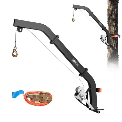 VEVOR Wildtakel voor boommontage, capaciteit 160 kg, wildhefsysteem met ratelband, robuuste hertenhanger voor het villen, reinigen en ophangen van wilde dieren, 1200 x 310 x 130 mm, zwart