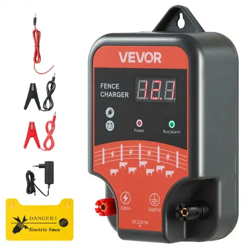 VEVOR elektrische omheiningsapparaat, 12 kV 3 J, AC/DC elektrische omheiningsapparaat met LED-display, bereik van 3 km, krachtige stekkerlader, voor het beschermen van vee en pluimvee tegen wilde dieren