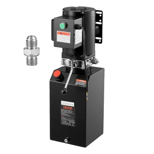 VEVOR hydraulische pomp, hydraulische unit AC 220 V, 15 qt enkelwerkende hydraulische unit, oliestroom van 6,3 l/min, max. persdruk 22 MPa voor kiepwagens, autoreparatiewerkplaatsen en autoliften, zwart