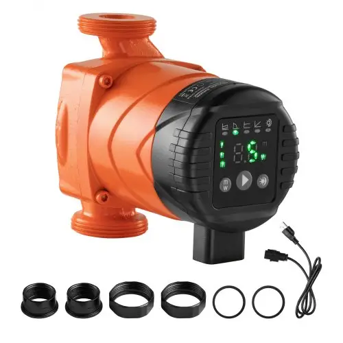 VEVOR LPS25-4BP/130 circulatiepomp, gietijzeren circulatiepomp, 42 l/min, maximale opvoerhoogte 4 m, warmwatercirculatie, schroefdraadaansluiting, terugslagklep, stille werking, voor thuisverwarmingssysteem
