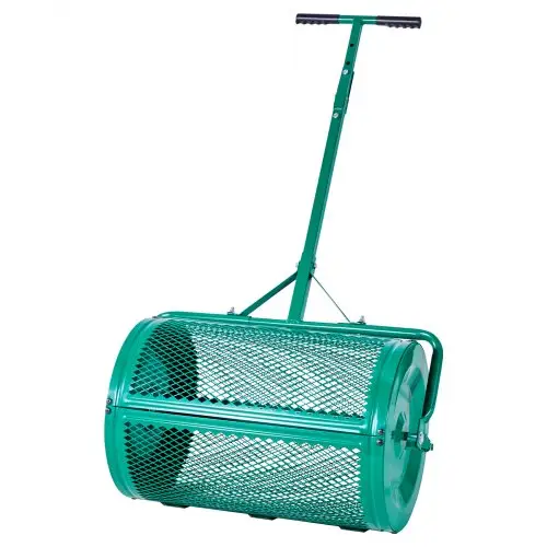 VEVOR Zaadstrooier, 67 cm brede compoststrooier met duw-/trekhendel, turfstrooier met 4 hoogte-instellingen, tuinstrooier, robuuste graszaadstrooier voor het planten en zaaien