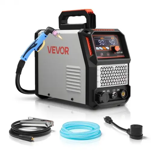 VEVOR plasmasnijder, 50 A contactloze pilootboogplasmasnijder, digitaal display, IGBT-inverter met 2T/4T-functie en instelbare PA/PT-tijd voor thuisreparaties en werkplaatsen.