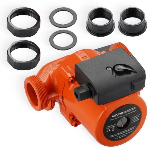 VEVOR LPS32-8S/180 gietijzeren circulatiepomp, 3/8 pk, 110 l/min, warmwatercirculatie, schroefdraadaansluiting, 3-snelhedenregeling, stille werking, voor thuisverwarmingssystemen, aan- en afvoeraansluitingen beide 2 inch