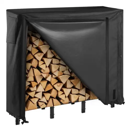 VEVOR Metalen haardhoutrek, 122x32x118 cm, haardhoutrek, haardhoutberging, max. draagvermogen 181 kg, haardhoutrek, haardhoutopslag, stapelhulp voor veranda's, patio's en tuinen
