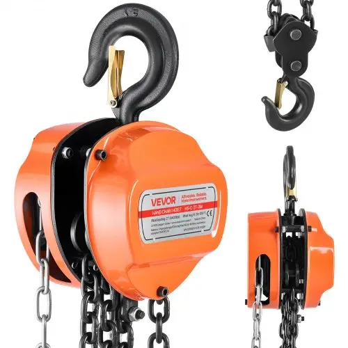 VEVOR 2T handkettingtakel, 3 m hefhoogte, zware kettingtakel met G80-ketting, zware katrolblok, handtakel, kettingtakel voor garages, magazijnen, automachines, oranje