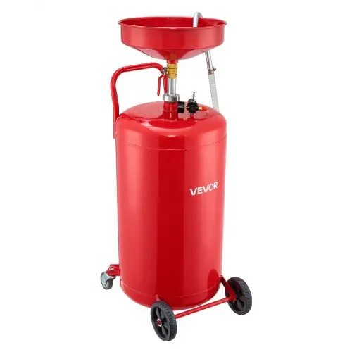 VEVOR 9,5L olieopvangbak, olieopvangbak met verstelbare trechterhoogte, olieopvangbak met wielen, aftapkraan voor vloeibare brandstof, olieopvangwagen voor autoreparatiewerkplaatsen, rood