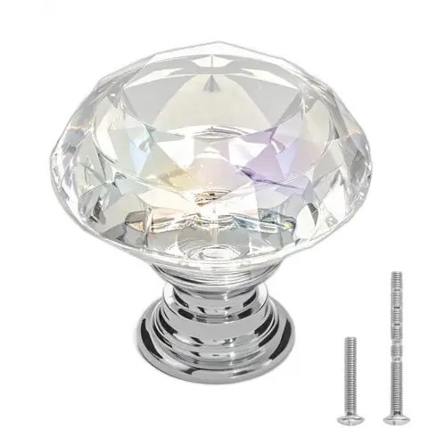 VEVOR meubelknoppen, verpakking van 12, 31 mm kastknoppen van acryl en zinklegering, ladeknoppen, massief ruitvormige keukenknoppen, knop met schroeven voor badkamer, kasten, laden