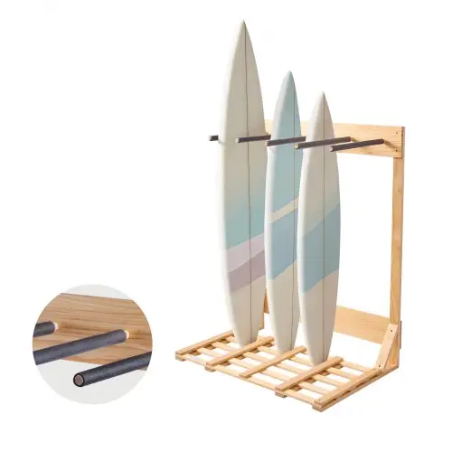 VEVOR Verticaal Surfplankrek 4-laags houten surfplankrek voor opslag en weergave, vrijstaande plankstandaard, organizer, surfplankhouder, rek voor wakeboard, snowboard, ski's