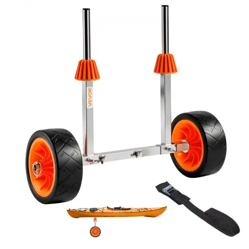 VEVOR Kajakkar, 113 kg, kanokar met 19,1 cm massieve rubberen banden en 4 m spanband, bootkar voor het vervoeren van kajaks, kano's, paddleboards, Jon Boats, watersportuitrusting, 560 x 190 x 485 mm