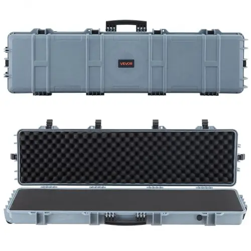 VEVOR Hard Shell Gun Case voor lange geweren, afsluitbare geweerkoffer met voorgesneden schuim, lange geweerkoffer, oprolbaar, IP67 waterdicht, 138 x 38,5 x 16,5 cm, grijs