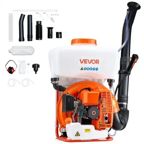 VEVOR Rugsproeier, 63 cc, 3 pk motor, gasaangedreven sproeier met 16 liter tank, poeder- en vloeistofnevelsysteem, voor tuinieren en landbouw, groentekassen