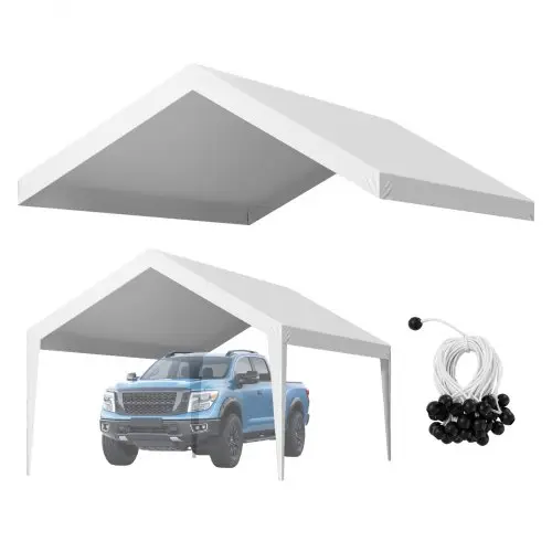 VEVOR Carport Vervangend Dak, 3,65 x 6,09 m, Draagbare Garage Tent Cover, UV-bestendige Auto Overkapping, Zware Carport Cover, Wit, Frame Niet Inbegrepen