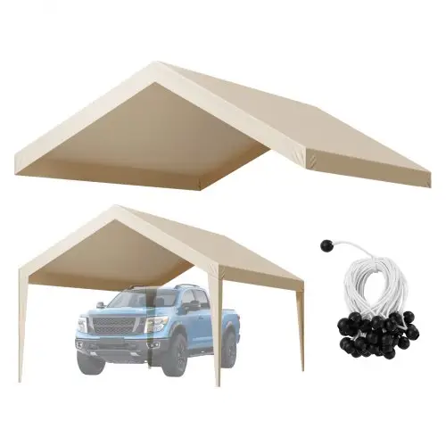 VEVOR Carport Vervangend Dak, 3,65x6,09 m, Draagbare Garage Tent Cover, UV-bestendige Carport Cover met Ball Nets, Beige, Frame Niet Inbegrepen