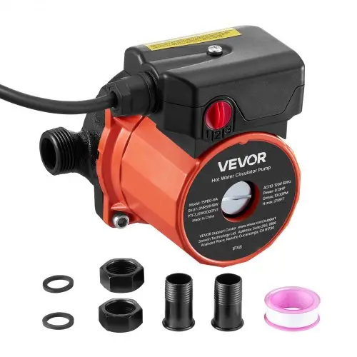 VEVOR circulatiepomp, 38 l/min, direct recirculatiepompsysteem, 3-snelheidsregeling, 100 W, AC 220-240 V, G3/4" naar G1/2" adapter, gietijzeren kop, voor boilersysteem