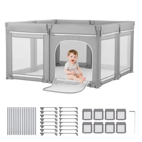 VEVOR Babybox, 200 x 178 cm, Peuterbox, Opvouwbare Speeltuin met Ritsdeur en Zacht Ademend Gaas, Veilig Activiteitencentrum voor Binnen- en Buitengebruik