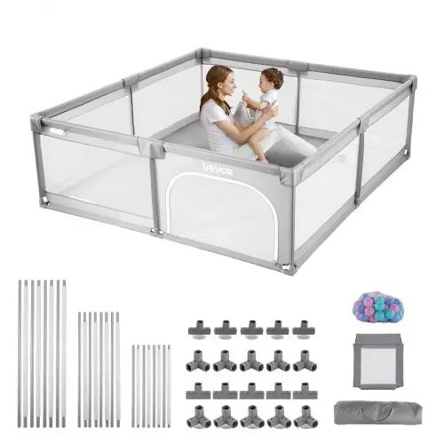 VEVOR Babybox, 200x149 cm, Kinderbox, Binnen- en buitenspeelplaats met hek, 50 Ocean Balls, Ritsdeur en Ademend Gaas, Veilig Activiteitencentrum