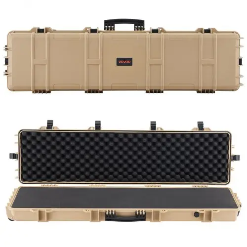 VEVOR Hard Shell Gun Case voor lange geweren, afsluitbare geweerkoffer met voorgesneden schuim, lange geweerkoffer, oprolbaar, IP67 waterdicht, 138 x 38,5 x 16,5 cm, kaki