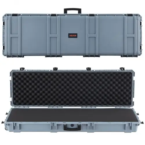 VEVOR Hard Shell Gun Case voor lange geweren, afsluitbare geweerkoffer met voorgesneden schuim, lange geweerkoffer, oprolbaar, IP67 waterdicht, 139,1 x 43,5 x 18,8 cm, grijs