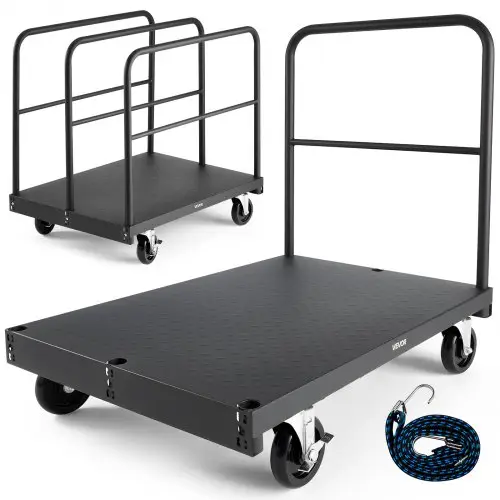 VEVOR Bordenwagen, 816 kg, 2-in-1 transportwagen met 360° zwenkwielen, bordenrol, bordenwagen met 4 zijleuningen, transporthulpmiddel voor fabriek, magazijn, garage, zwart 914 x 610 x 858 mm