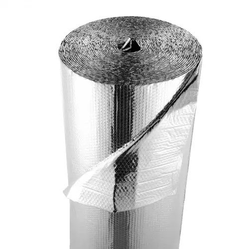 VEVOR isolatiefolie, reflecterende aluminiumfolie, 6 mm, 122 cm x 30,48 m, tweelaagse warmtereflecterende bubbelbescherming, thermische isolatierol voor garagedeurramen en camperdaken