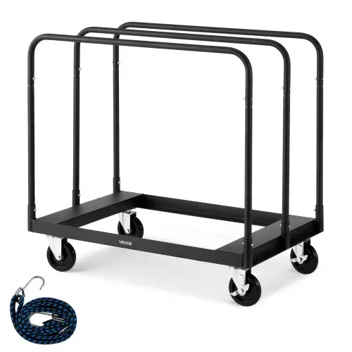 VEVOR Bordenwagen, 816 kg, transportwagen met 360° zwenkwielen, bordenwagen met spanband en 3 zijleuningen, bordenrol, transporthulpmiddel voor fabriek, magazijn, garage, zwart, 955 x 610 x 935 mm