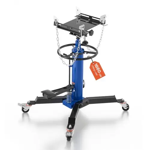 VEVOR hydraulische transmissiekrik garagekrik met 750 kg hefvermogen, telescopische transmissiekrik met pedaal en 360° draaiwiel, 88-176 cm hoge hefhoogte, takel voor garage/werkplaats blauw + zwart