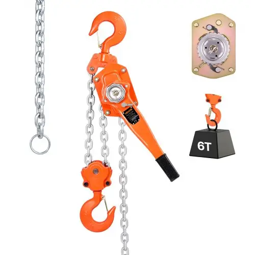 VEVOR Hendeltakel, 6 ton capaciteit, handkettingtakel, 6 m slag, hijstakel met G80 gelegeerd stalen ketting en mechanische dubbele palrem, rateltakel met 360° draaibare haken, voor magazijn, bouw, garage