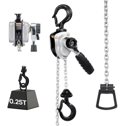 VEVOR Mini Hefboomtakel, 1/4T Capaciteit, Handkettingtakel, 1,5 m Hefvermogen, G80 Stalen Legering Ketting met Mechanische Dubbele Palrem, Kettingtakel met 360° Draaibare Haken, voor Magazijn, Bouw, Garage